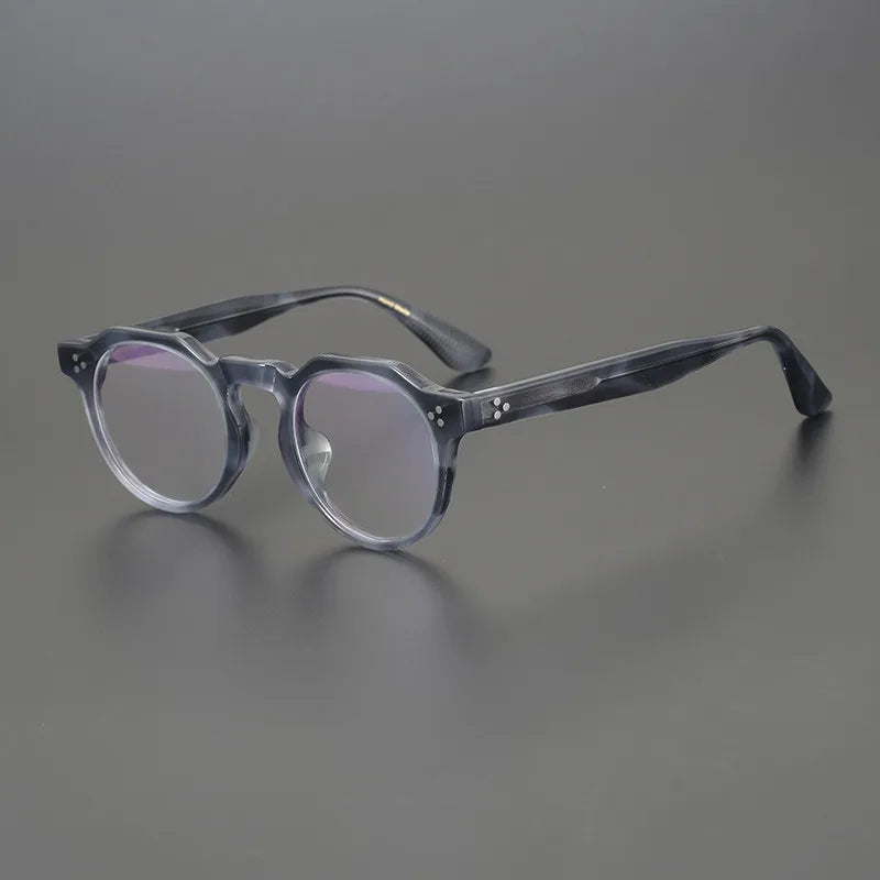 Black Mask Unisex Full Rim Acetate Flat Top Round Eyeglasses V9532 Full Rim Black Mask Gray  