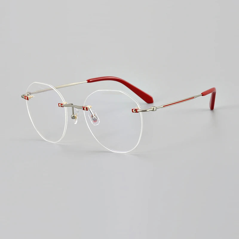 Hewei Unisex Rimless Flat Top Round Titanium Eyeglasses 20074 Rimless Hewei C3  