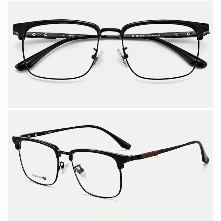 Yimaruili Men's Full Rim Square Tr 90 Titanium Wood Eyeglasses Y8079 Full Rim Yimaruili Eyeglasses Black  