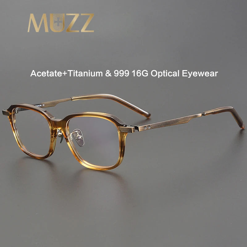 Muzz Men's Full Rim Big Square Acetate Titannium Eyeglasses 99993 Full Rim Muzz   