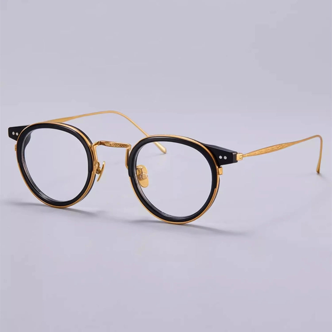 Black Mask Unisex Full Rim Round Titanium Acetate Eyeglasses 67285