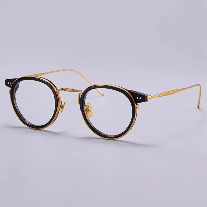 Black Mask Unisex Full Rim Round Titanium Acetate Eyeglasses 67285