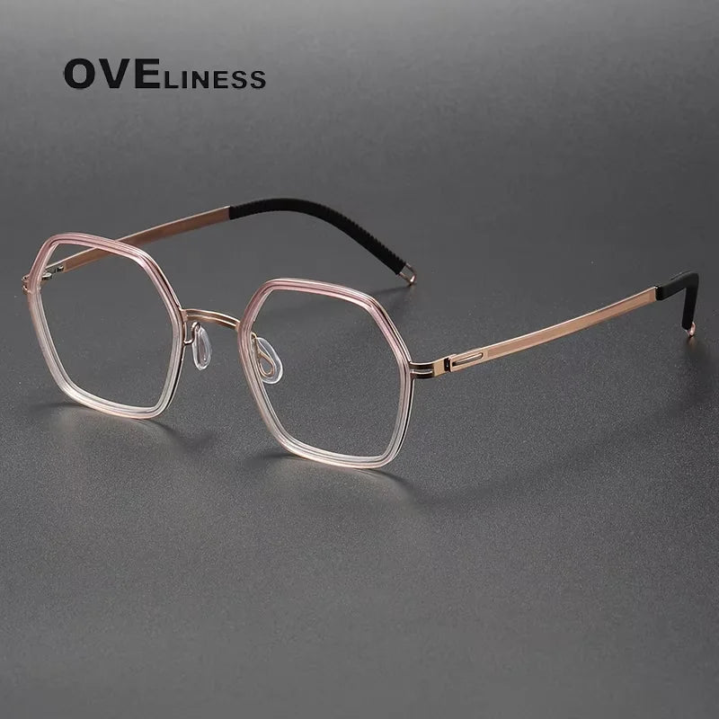 Oveliness Women's Full Rim Polygon Acetate Titanium Eyeglasses 84522 Full Rim Oveliness pink gold