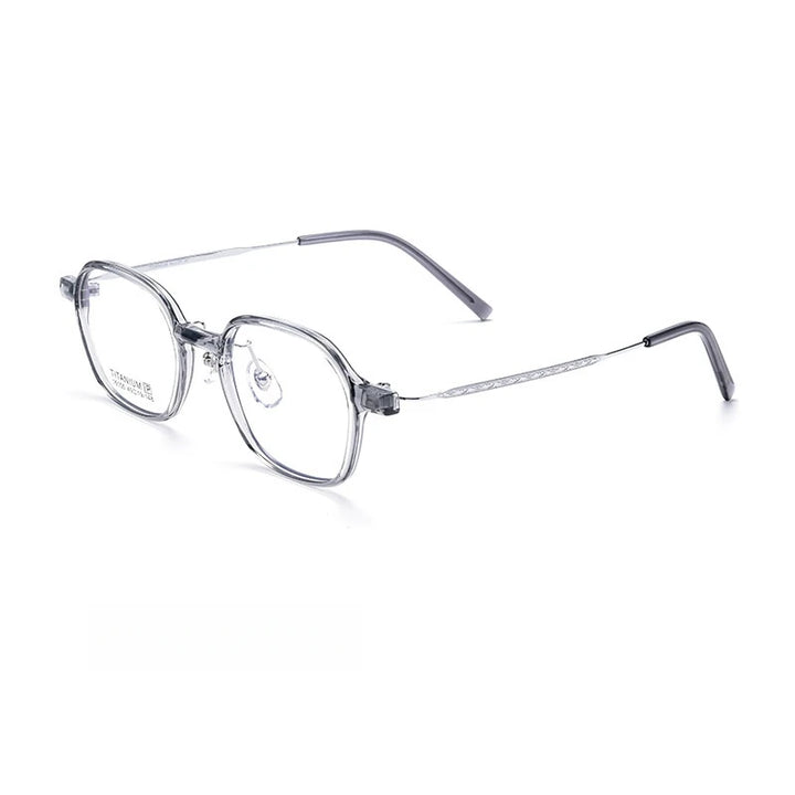 Yimaruili Unisex Full Rim Polygon Tr 90 Titanium Eyeglasses  Y16105 Full Rim Yimaruili Eyeglasses Transparent Gray  