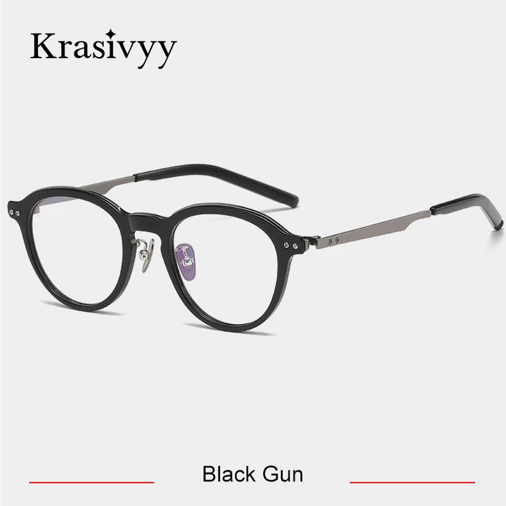 Krasivyy Unisex Full Rim Round Acetate Titanium Eyeglasses 942113