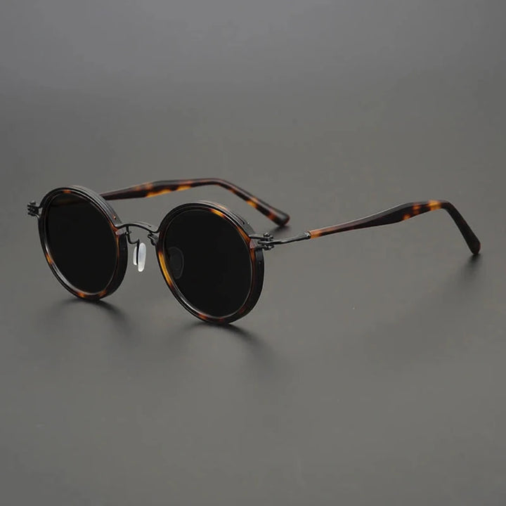 Gatenac Unisex Full Rim Round Polarized Acetate Titanium Sunglasses Mo10  FuzWeb  Tortoiseshell Gray  