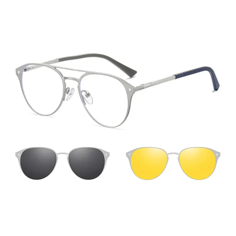 Gmei 760749 Unisex Full Rim Round Double Bridge Steel Frames Clip On Sunglasses FuzWeb