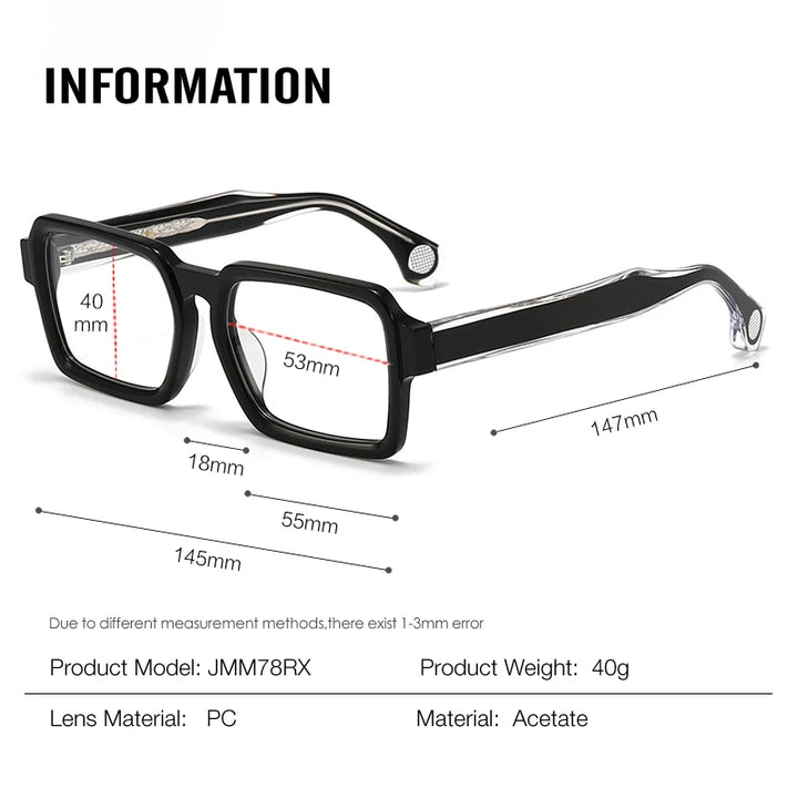 Muzz Unisex Full Rim Square Brow Line Acetate Eyeglasses 37278