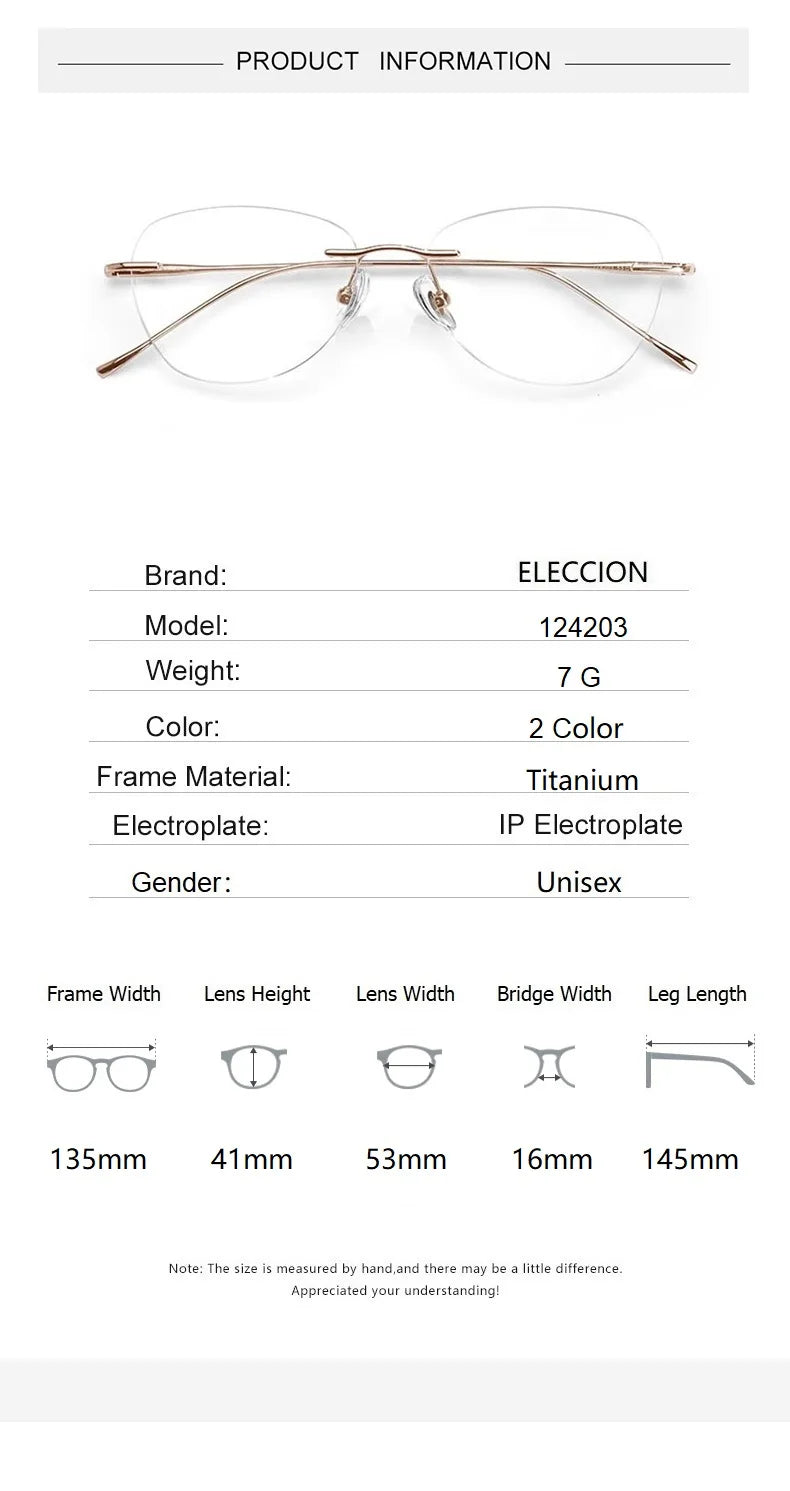 Eleccion Women's Rimless Oval Cat Eye Titanium Eyeglasses 124203 Rimless Eleccion