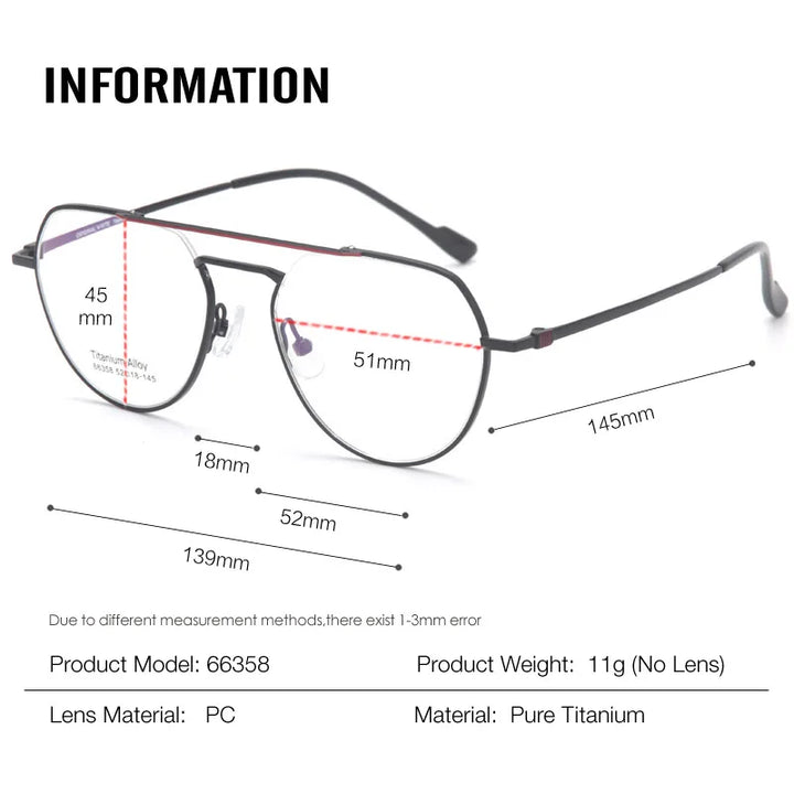 Muzz Unisex Full Rim Oval Double Bridge Titanium Eyeglasses 66358