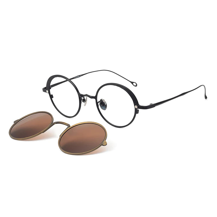 Aror Unisex Full Rim Round Titanium Eyeglasses Clip On Sunglasses 10084