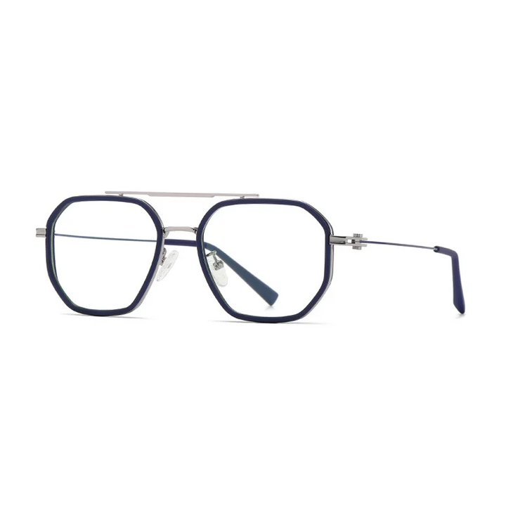 Ralferty Women's Full Rim Polygon Double Bridge Acetate Alloy Eyeglasses R823 Full Rim Ralferty C521 Matt Blue CHINA 