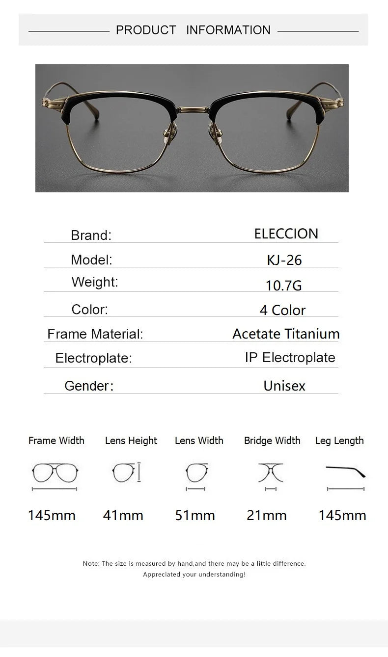 Eleccion Unisex Full Rim Square Titanium Acetate Eyeglasses 44126