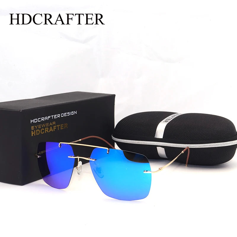 Hdcrafter Unisex Rimless Square Double Bridge Titanium Sunglasses 98027 Sunglasses HdCrafter Sunglasses