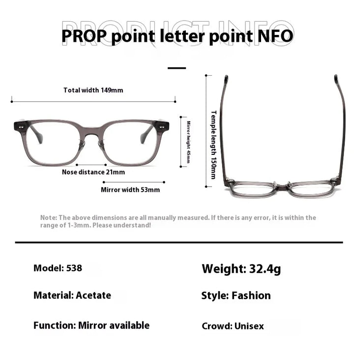 Aror Unisex Full Rim Big Square Acetate Eyeglasses 842538 Full Rim Aror