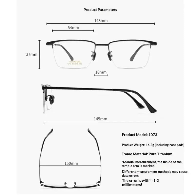 Aror Full Rim 107300 Professional Men’s Screwless Titanium Square Frames — view 2 | Aror at FuzWeb