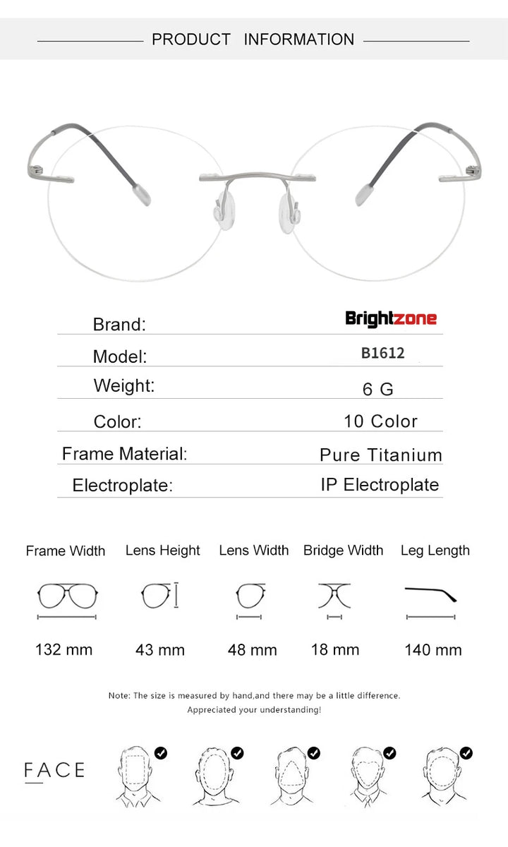 Brightzone Women's Rimless Round Titanium Eyeglasses 71612 Rimless Brightzone