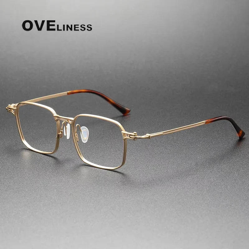 Oveliness Unisex Full Rim Big Square Titanium Eyeglasses 55892 Full Rim Oveliness gold