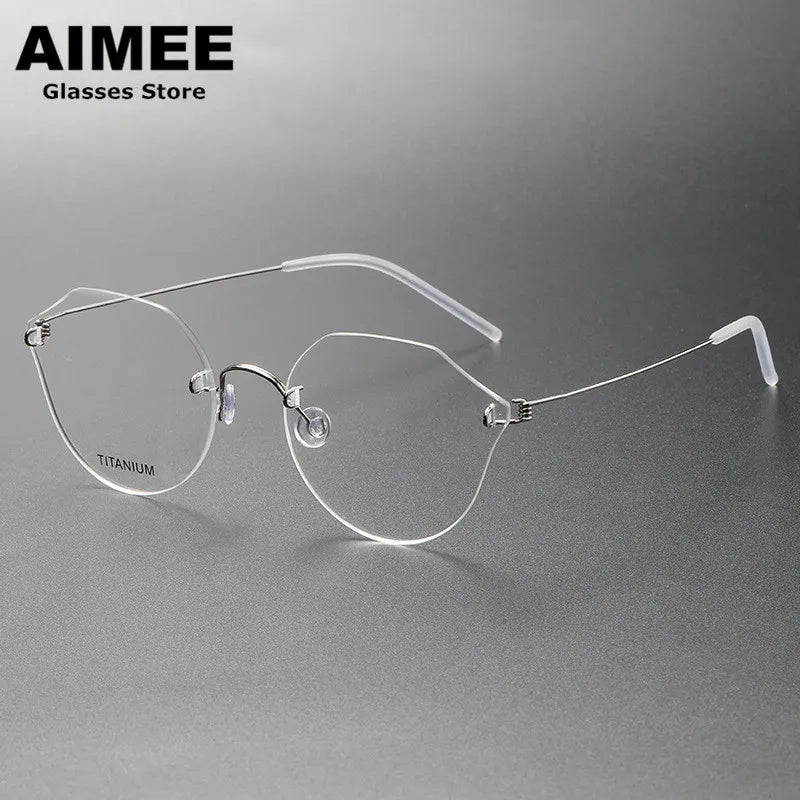 Aimee Women's Rimless Small Flat Top Cat Eye Titanium Eyeglasses 2375 Rimless Aimee Sliver  