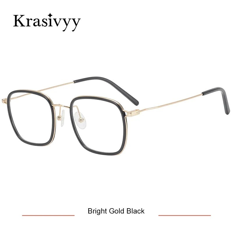 Krasivyy Men's Full Rim Square Tr 90 Titanium Eyeglasses Kr16044 Full Rim Krasivyy Bright Gold Black CN 