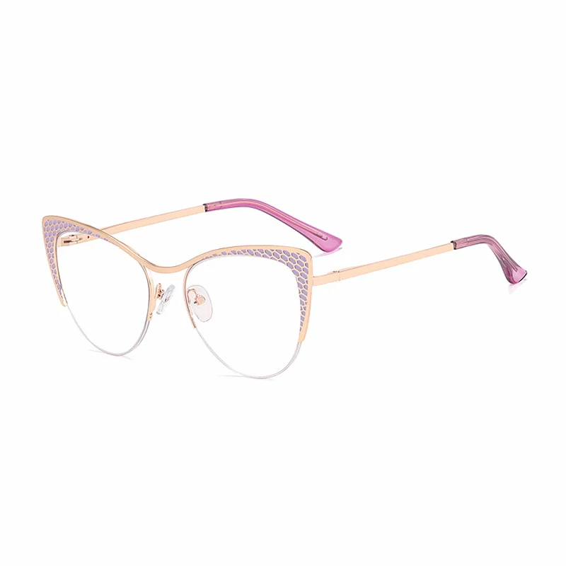 Ralferty Women's Full Rim Square Cat Eye Alloy Eyeglasses R811102 Full Rim Ralferty C2 Purple CHINA 