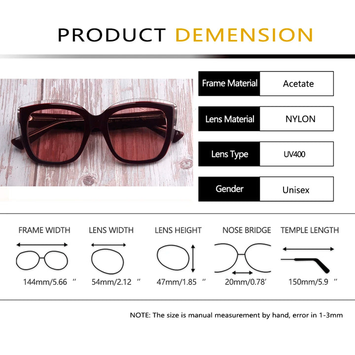 Esnbie Women's Full Rim Square Cat Eye Acetate Sunglasses 472041