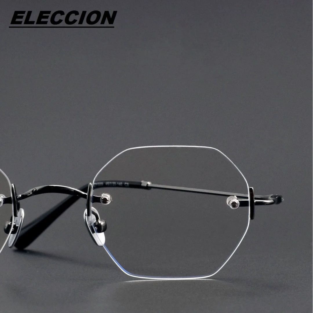 Eleccion Women's Rimless Flat Top Polygon Titanium Eyeglasses 26009 Rimless Eleccion