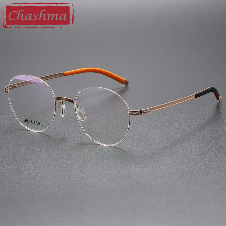 Chashma Ottica Unisex Full Rim Round Titanium Eyeglasses 453 Full Rim Chashma Ottica Gold Orange  