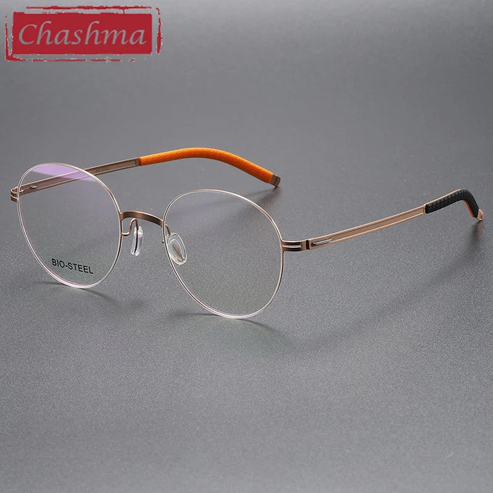 Chashma Ochki Women's Full Rim Round Titanium Eyeglasses 44953 Full Rim Chashma Ochki Gold Orange  