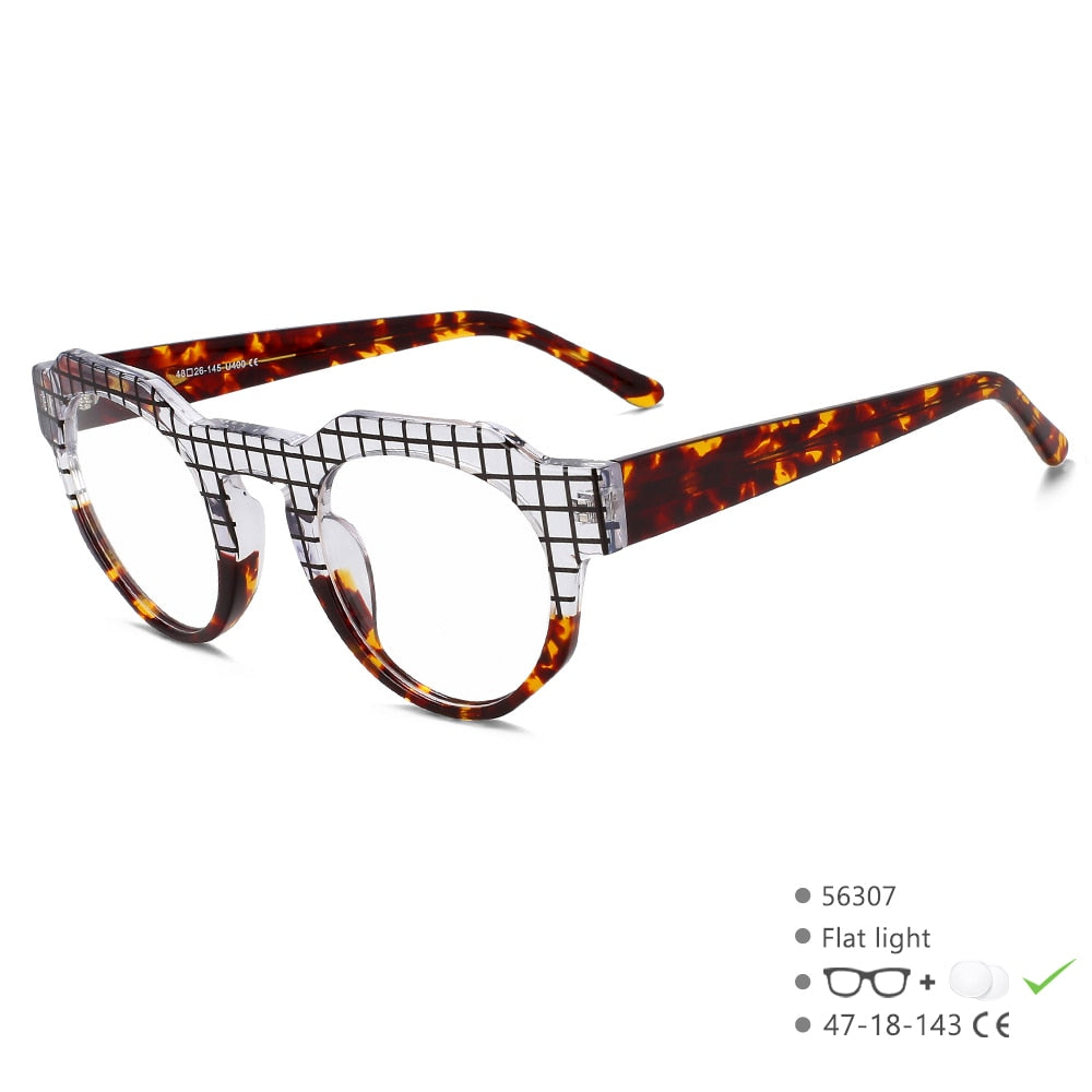 CCspace Unisex Full Rim Flat Top Round Acetate Eyeglasses 56307 Full Rim CCspace Leopard  