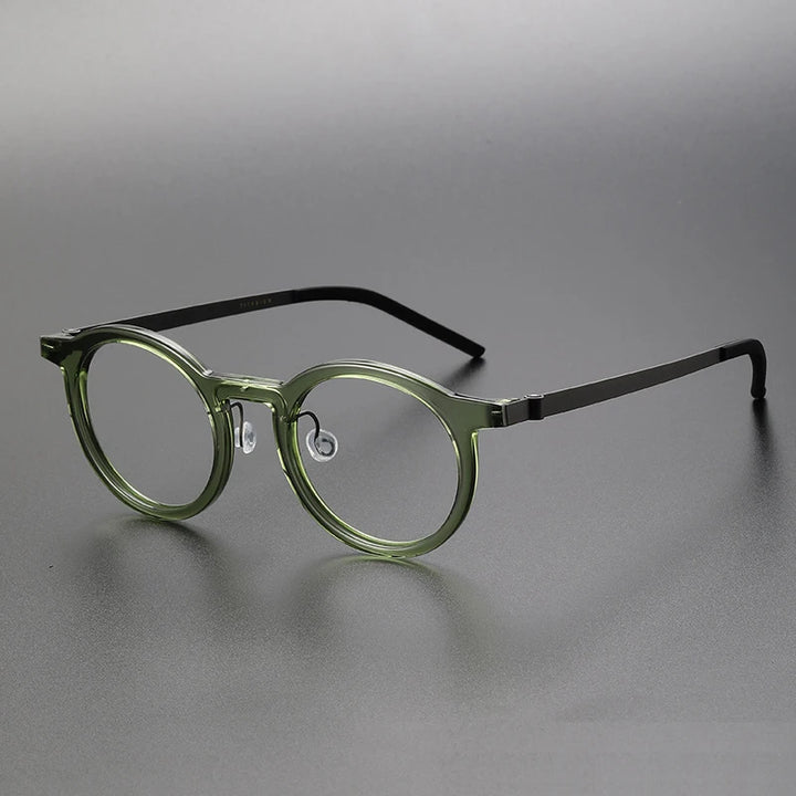 Black Mask Women's Full Rim Round Titanium Acetate Eyeglasses M1846 Full Rim Black Mask Green  