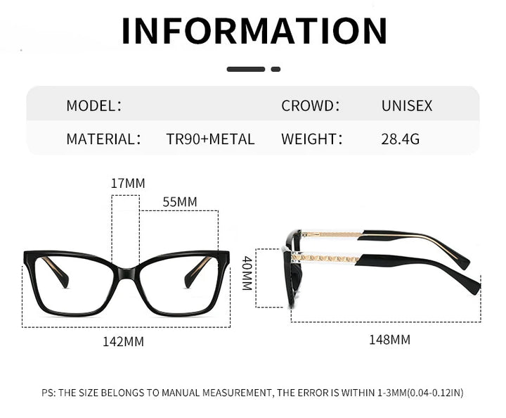 CCspace Unisex Full Rim Square Tr 90 Alloy Reading Glasses 802710