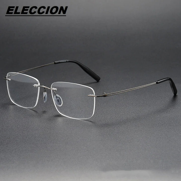 Eleccion Women's Rimless Square Titanium Eyeglasses 80959 Rimless Eleccion Gray CHINA