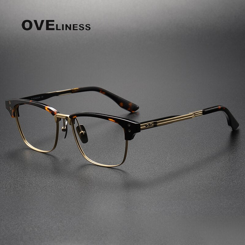 Oveliness Unisex Full Rim Square Titanium Eyeglasses Dxt132 Full Rim Oveliness tortoise gold  
