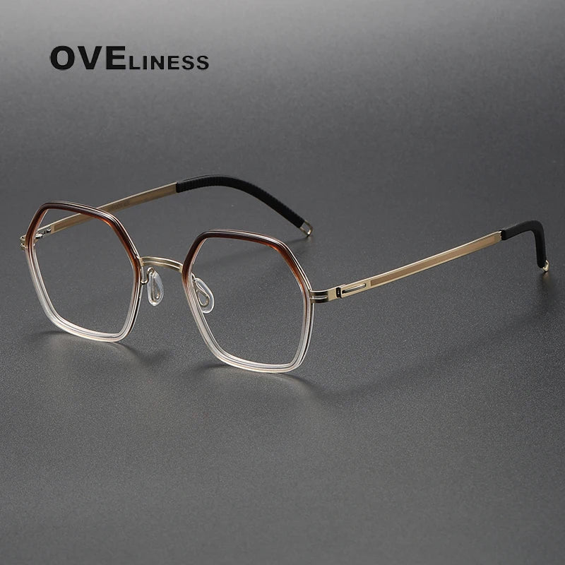 Oveliness Women's Full Rim Hexagon Acetate Titanium Eyeglasses 820222
