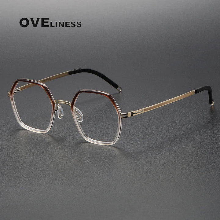 Oveliness Women's Full Rim Hexagon Acetate Titanium Eyeglasses 820222