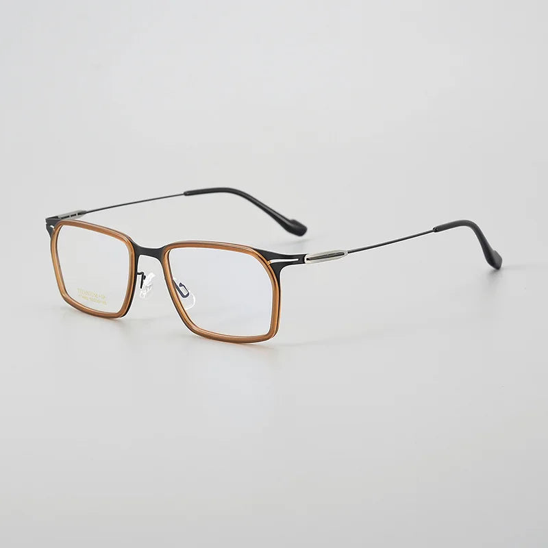 Hewei Unisex Full Rim Square Titanium Acetate Eyeglasses 204002 Full Rim Hewei brown  