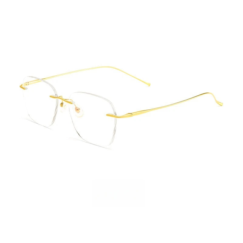 Hdcrafter Unisex Rimless Flat Top Oval Titanium Eyeglasses 8978 Rimless Hdcrafter Eyeglasses Gold  