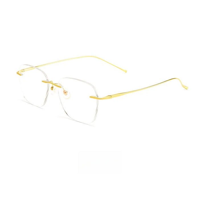 Hdcrafter Unisex Rimless Flat Top Oval Titanium Eyeglasses 8978 Rimless Hdcrafter Eyeglasses Gold  