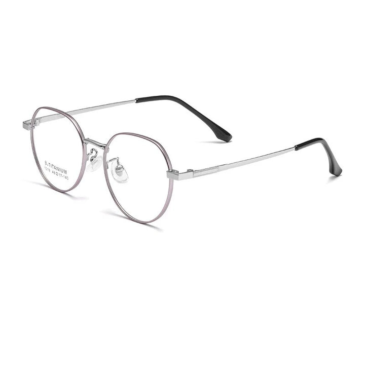 KatKani Unisex Full Rim Small Round Titanium Eyeglasses 1019th Full Rim KatKani Eyeglasses Purple Silver  