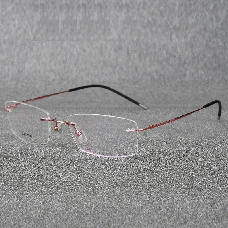 Handoer Unisex Rimless Square Titanium Alloy Eyeglasses 6210 Rimless Handoer Pink  