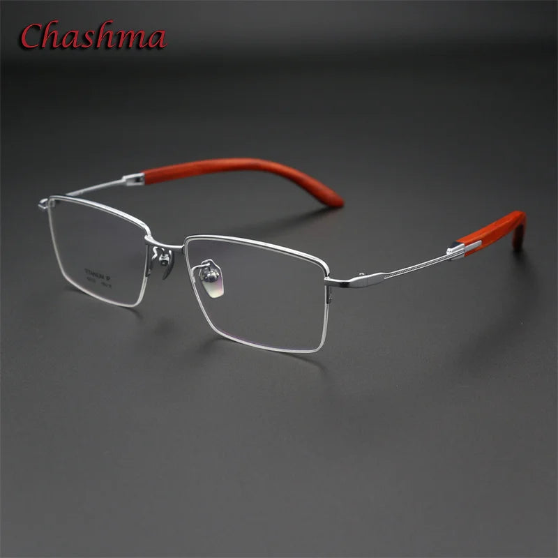 Chashma Ochki Men's Semi Rim Square Titanium Rosewood Eyeglasses 2332 Semi Rim Chashma Ochki Silver  