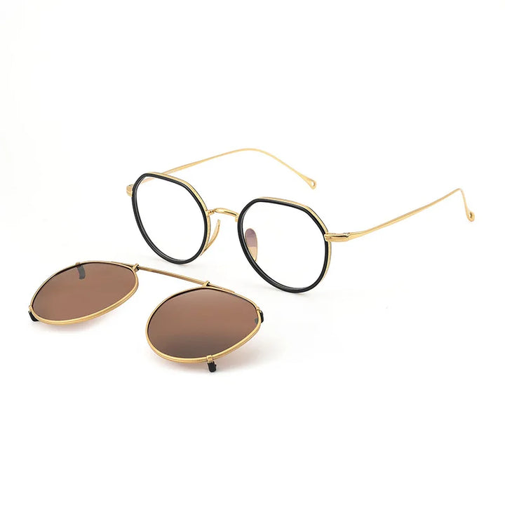 Black Mask Women's Full Rim Oval Acetate Titanium Eyeglasses Clip On Sunglasses 27310