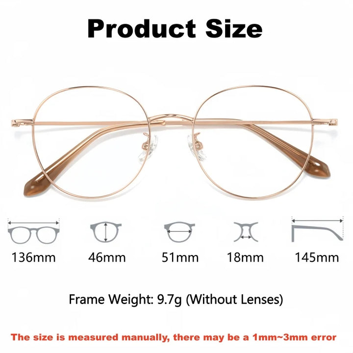 Yimaruili Unisex Full Rim Round Pure Titanium Eyeglasses 0839F — view 2 | Yimaruili at FuzWeb