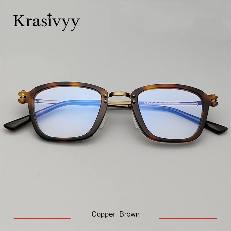 Krasivyy Unisex Full Rim Square Acetate Titanium Eyeglasses 95880 Full Rim Krasivyy Copper Brown