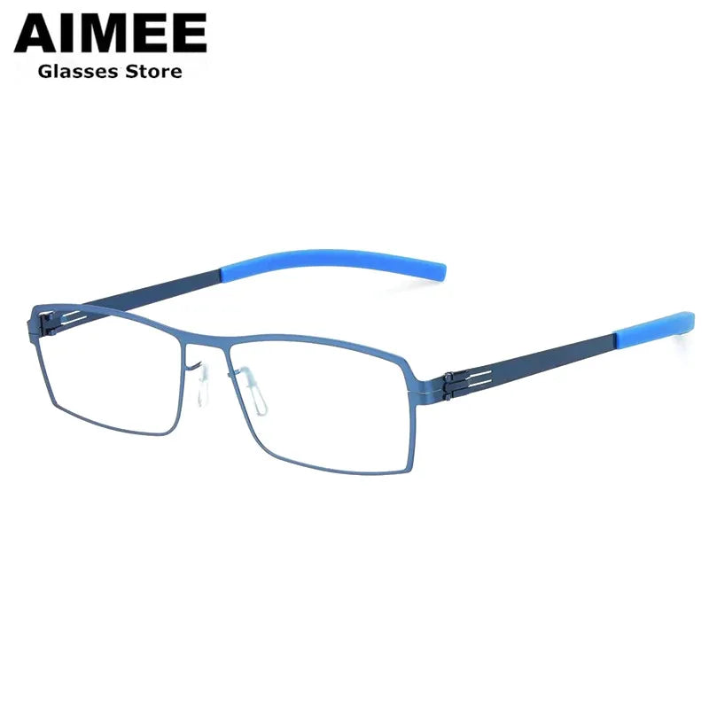 Aimee Unisex Full Rim Square Screwless Stainless Steel Eyeglasses 5086 Full Rim Aimee Blue  