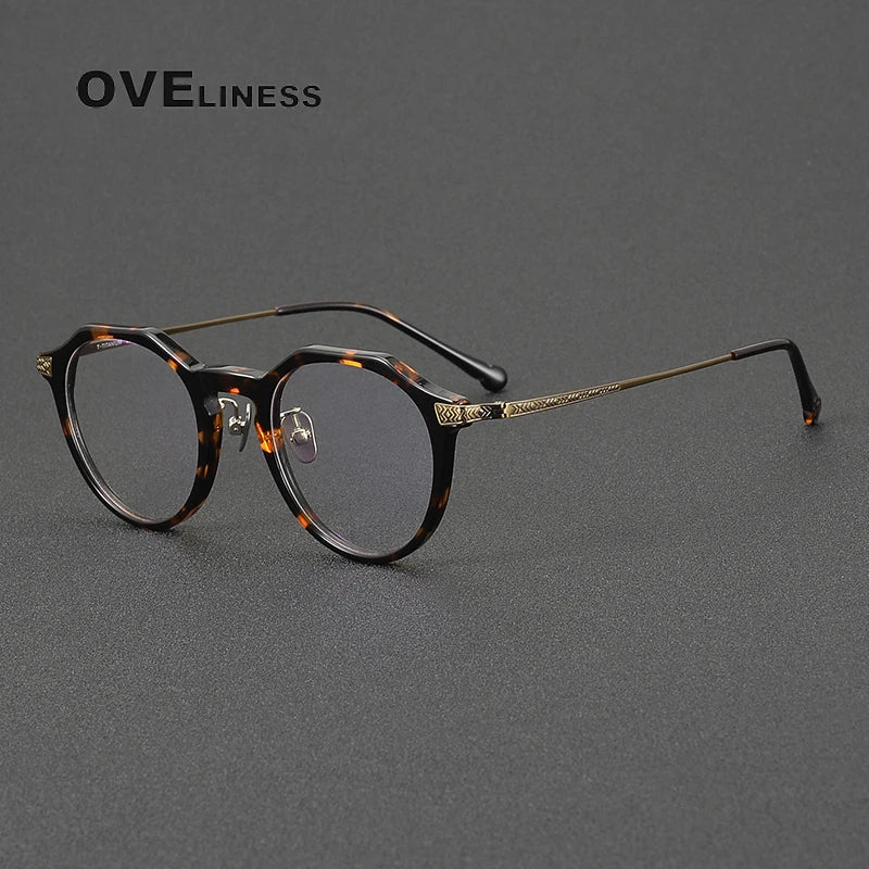 Oveliness Unisex Full Rim Flat Top Oval Acetate Titanium Eyeglasses 99402 Full Rim Oveliness tortoise bronze