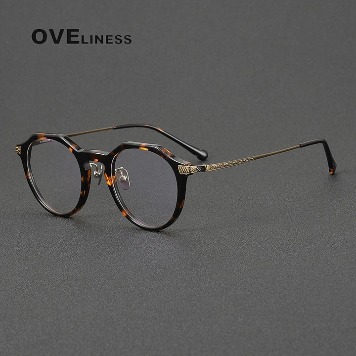 Oveliness Women's Full Rim Flat Top Round Titanium Acetate Eyeglasses 53402