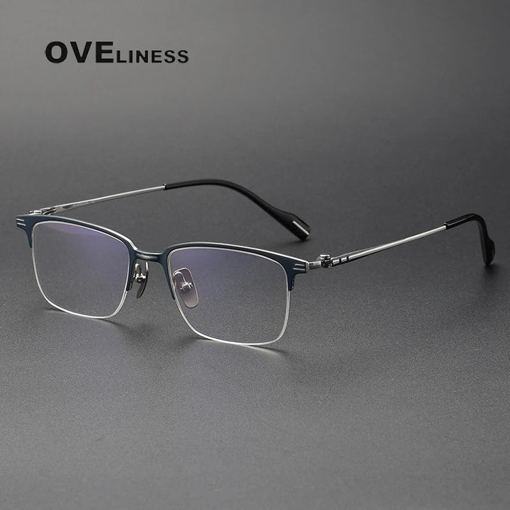 Oveliness Unisex Semi Rim Square Titanium Acetate Eyeglasses 70802 Full Rim Oveliness blue silver  