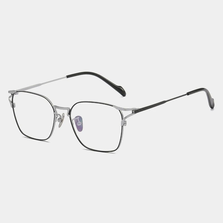 Gatenac Unisex Full Rim Square Titanium Eyeglasses Gxyj1138 Full Rim Gatenac Black Silver  